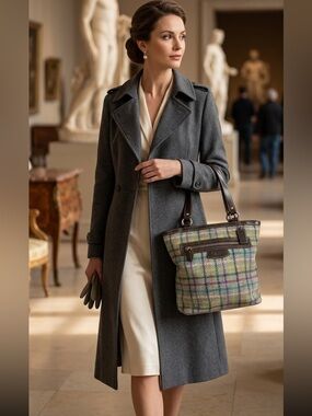 Coach purse Penelope Tattersall plaid tweed Pattnt leather